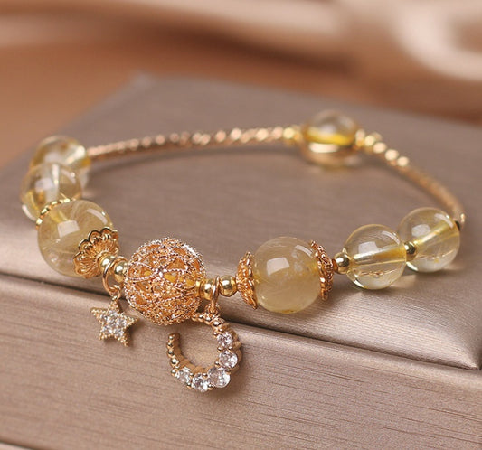 Bracelet en Quartz Citrine Doré – Éclat Lunaire & Luxueux - Karmisya