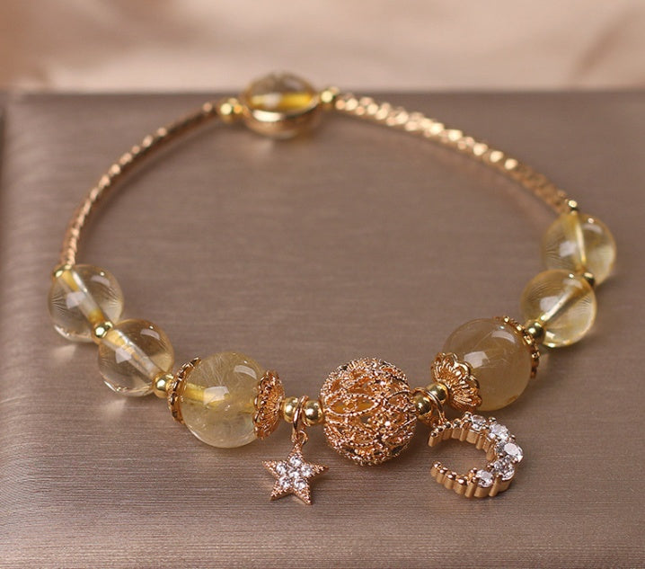 Bracelet en Quartz Citrine Doré – Éclat Lunaire & Luxueux - Karmisya