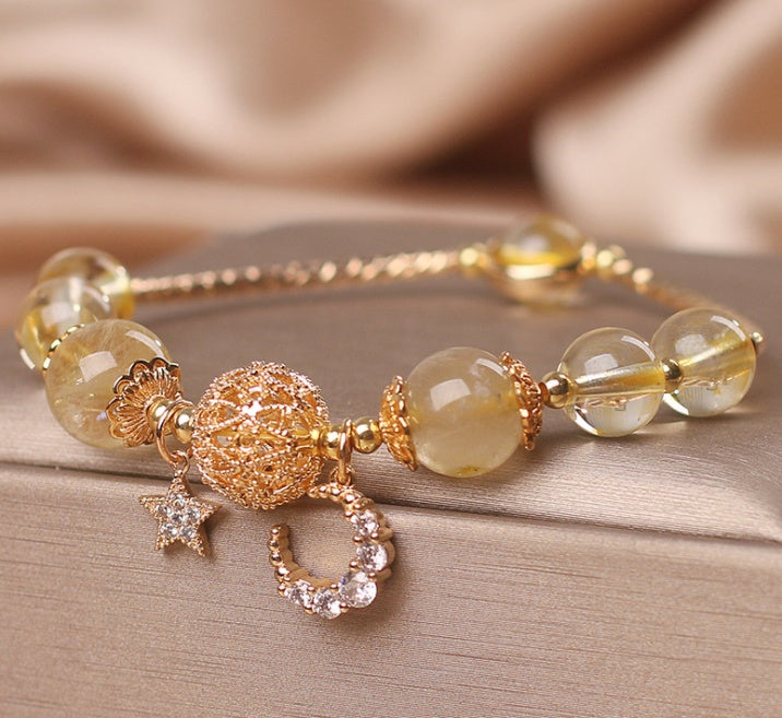 Bracelet en Quartz Citrine Doré – Éclat Lunaire & Luxueux - Karmisya