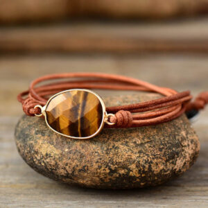 Bracelet : oeil de tigre et cuir