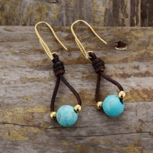 Boucles d'oreilles : howlite turquoise et cuir