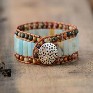 Bracelet Lakota : amazonite, jaspe et cuir