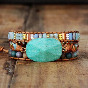 Bracelet : amazonite et cuir