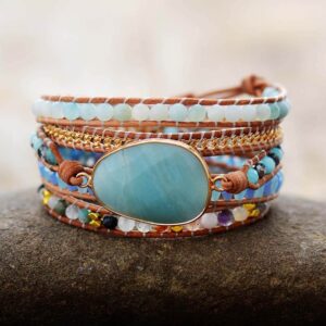 Bracelet : amazonite et cuir