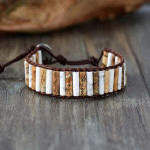 Bracelet : howlite, jaspe et cuir