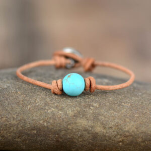 Bracelet : howlite turquoise et cuir