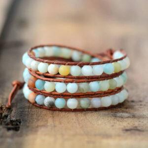 Bracelet : amazonite et cuir