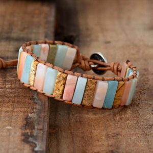 Bracelet : amazonite, jaspe et cuir