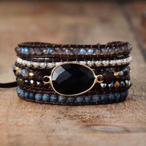 Bracelet  : onyx et cuir