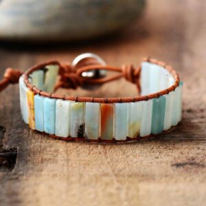 Bracelet : amazonite et cuir
