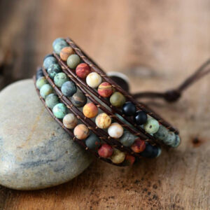 Bracelet  : jaspe, onyx et cuir