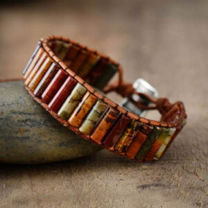 Bracelet Homme : jaspe et cuir