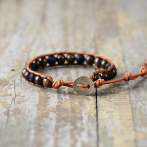 Bracelet H/F : bronzite, lave et cuir