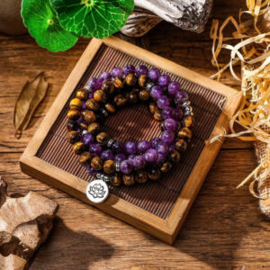 Mala : améthyste et oeil de tigre