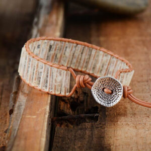 Bracelet Zia H/F : cristal de roche et cuir