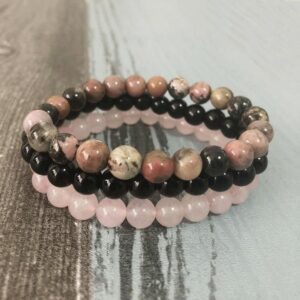 bracelets confiance en l'amour quartz rose onyx et rhodonite