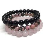 bracelets fait main confiance en l'amour quartz rose onyx et rhodonite