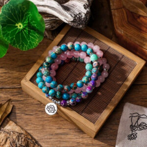 Mala : quartz rose, amazonite, jaspe et turquoise