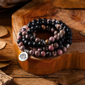 Mala : rhodonite et onyx